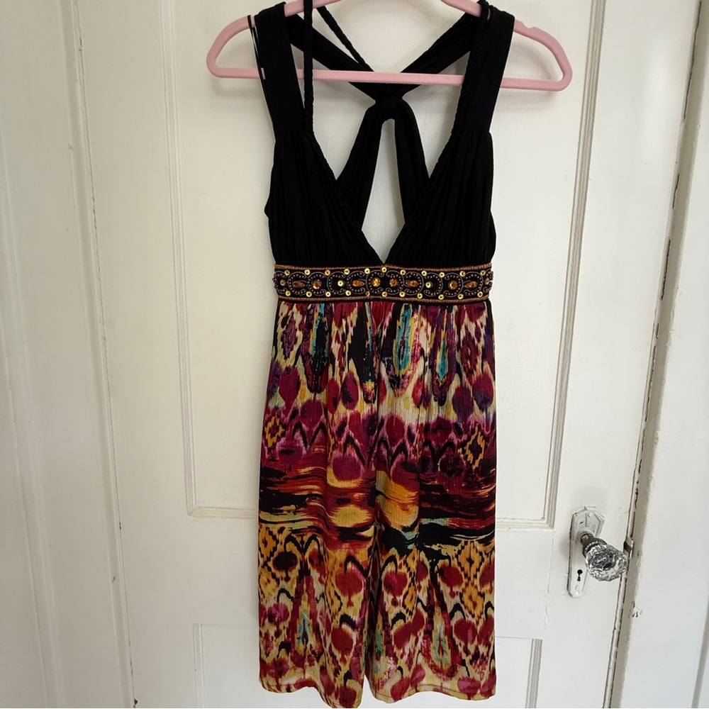 Arden B Y2K Silk Beaded Empire Waist Dress Size XS